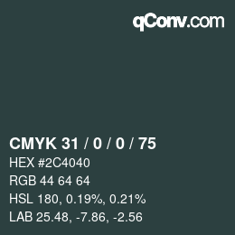 Farbcode: CMYK 31 / 0 / 0 / 75 | qconv.com