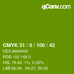 Color code: CMYK 31 / 0 / 100 / 42 | qconv.com