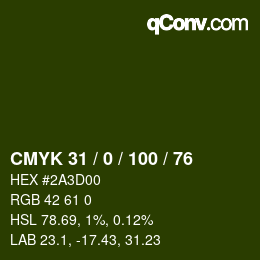 颜色代码: CMYK 31 / 0 / 100 / 76 | qconv.com