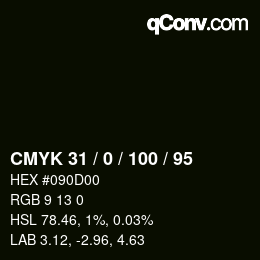 颜色代码: CMYK 31 / 0 / 100 / 95 | qconv.com