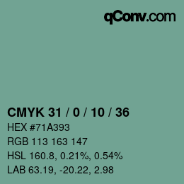 カラーコード: CMYK 31 / 0 / 10 / 36 | qconv.com