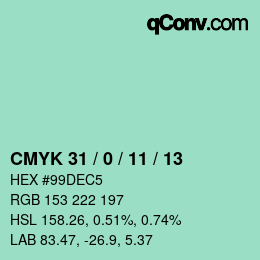 颜色代码: CMYK 31 / 0 / 11 / 13 | qconv.com