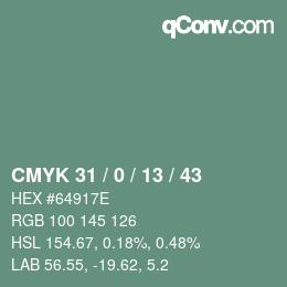Color code: CMYK 31 / 0 / 13 / 43 | qconv.com