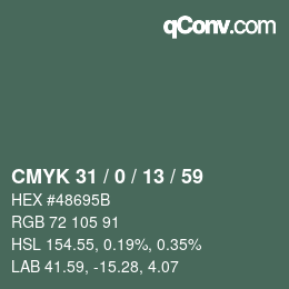 Color code: CMYK 31 / 0 / 13 / 59 | qconv.com