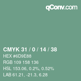 颜色代码: CMYK 31 / 0 / 14 / 38 | qconv.com