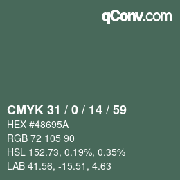 Color code: CMYK 31 / 0 / 14 / 59 | qconv.com