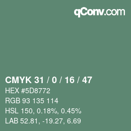 カラーコード: CMYK 31 / 0 / 16 / 47 | qconv.com