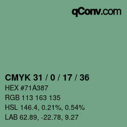 Color code: CMYK 31 / 0 / 17 / 36 | qconv.com