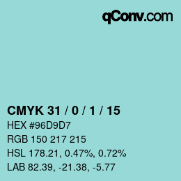 Code couleur: CMYK 31 / 0 / 1 / 15 | qconv.com
