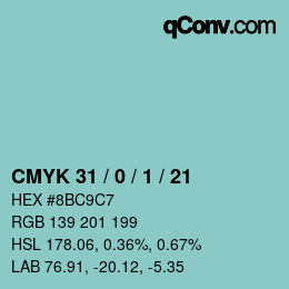 颜色代码: CMYK 31 / 0 / 1 / 21 | qconv.com