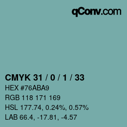 Farbcode: CMYK 31 / 0 / 1 / 33 | qconv.com