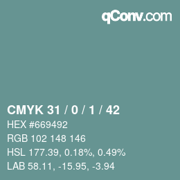 颜色代码: CMYK 31 / 0 / 1 / 42 | qconv.com