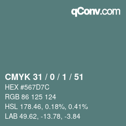 Color code: CMYK 31 / 0 / 1 / 51 | qconv.com