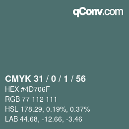 Color code: CMYK 31 / 0 / 1 / 56 | qconv.com