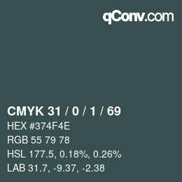 Color code: CMYK 31 / 0 / 1 / 69 | qconv.com