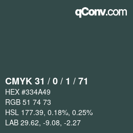 カラーコード: CMYK 31 / 0 / 1 / 71 | qconv.com