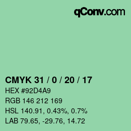 カラーコード: CMYK 31 / 0 / 20 / 17 | qconv.com
