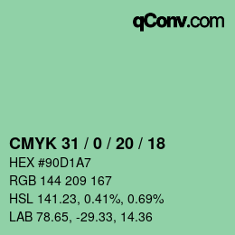 颜色代码: CMYK 31 / 0 / 20 / 18 | qconv.com