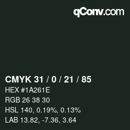 颜色代码: CMYK 31 / 0 / 21 / 85 | qconv.com