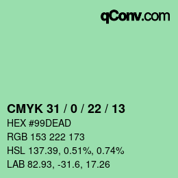 カラーコード: CMYK 31 / 0 / 22 / 13 | qconv.com