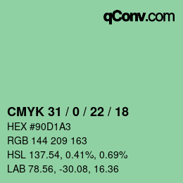 カラーコード: CMYK 31 / 0 / 22 / 18 | qconv.com