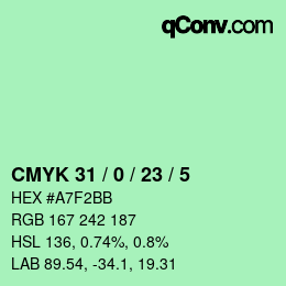 Color code: CMYK 31 / 0 / 23 / 5 | qconv.com