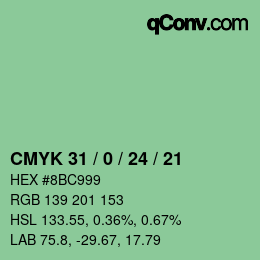 カラーコード: CMYK 31 / 0 / 24 / 21 | qconv.com
