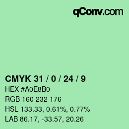 カラーコード: CMYK 31 / 0 / 24 / 9 | qconv.com