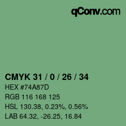 颜色代码: CMYK 31 / 0 / 26 / 34 | qconv.com