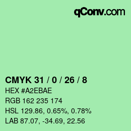颜色代码: CMYK 31 / 0 / 26 / 8 | qconv.com