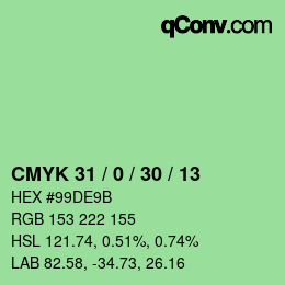 颜色代码: CMYK 31 / 0 / 30 / 13 | qconv.com