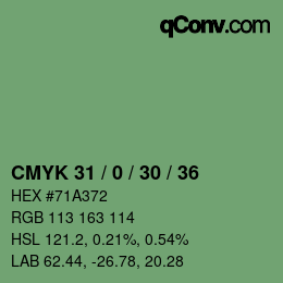カラーコード: CMYK 31 / 0 / 30 / 36 | qconv.com