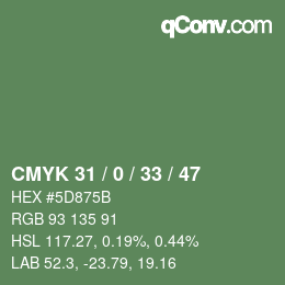 Farbcode: CMYK 31 / 0 / 33 / 47 | qconv.com