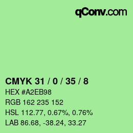 颜色代码: CMYK 31 / 0 / 35 / 8 | qconv.com