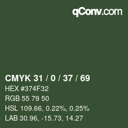 Color code: CMYK 31 / 0 / 37 / 69 | qconv.com