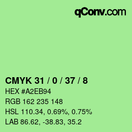 カラーコード: CMYK 31 / 0 / 37 / 8 | qconv.com