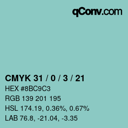 Color code: CMYK 31 / 0 / 3 / 21 | qconv.com