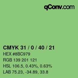 Color code: CMYK 31 / 0 / 40 / 21 | qconv.com