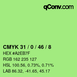 カラーコード: CMYK 31 / 0 / 46 / 8 | qconv.com