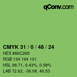 Color code: CMYK 31 / 0 / 48 / 24 | qconv.com