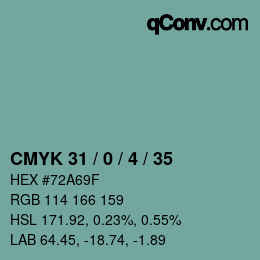 Farbcode: CMYK 31 / 0 / 4 / 35 | qconv.com