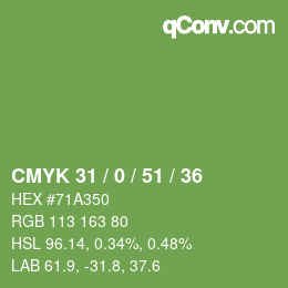 Color code: CMYK 31 / 0 / 51 / 36 | qconv.com
