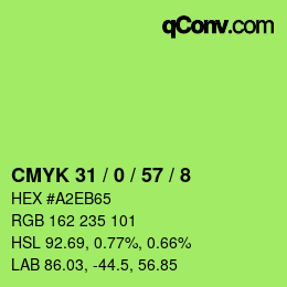 カラーコード: CMYK 31 / 0 / 57 / 8 | qconv.com