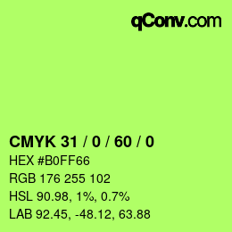 カラーコード: CMYK 31 / 0 / 60 / 0 | qconv.com
