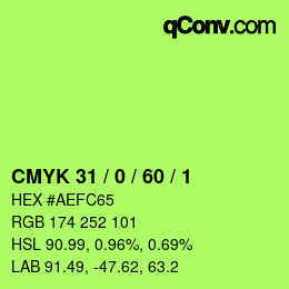 カラーコード: CMYK 31 / 0 / 60 / 1 | qconv.com