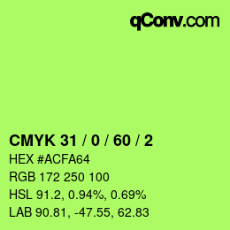 カラーコード: CMYK 31 / 0 / 60 / 2 | qconv.com