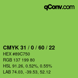 カラーコード: CMYK 31 / 0 / 60 / 22 | qconv.com
