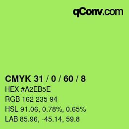 Color code: CMYK 31 / 0 / 60 / 8 | qconv.com
