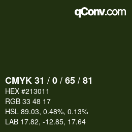 Color code: CMYK 31 / 0 / 65 / 81 | qconv.com