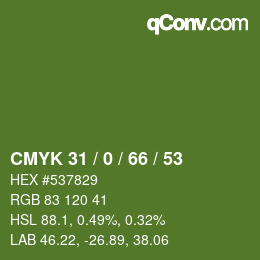 Color code: CMYK 31 / 0 / 66 / 53 | qconv.com